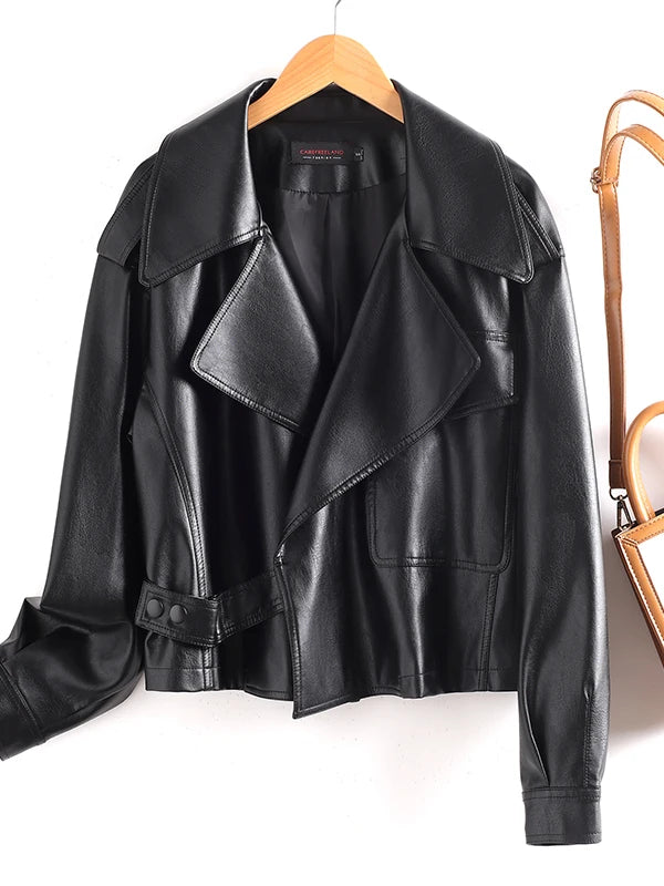 Ning Genuine Leather Jacket Women's Short Style 2026 New Autumn Loose Casual Motorcycle Fashion Sheepskin Coat