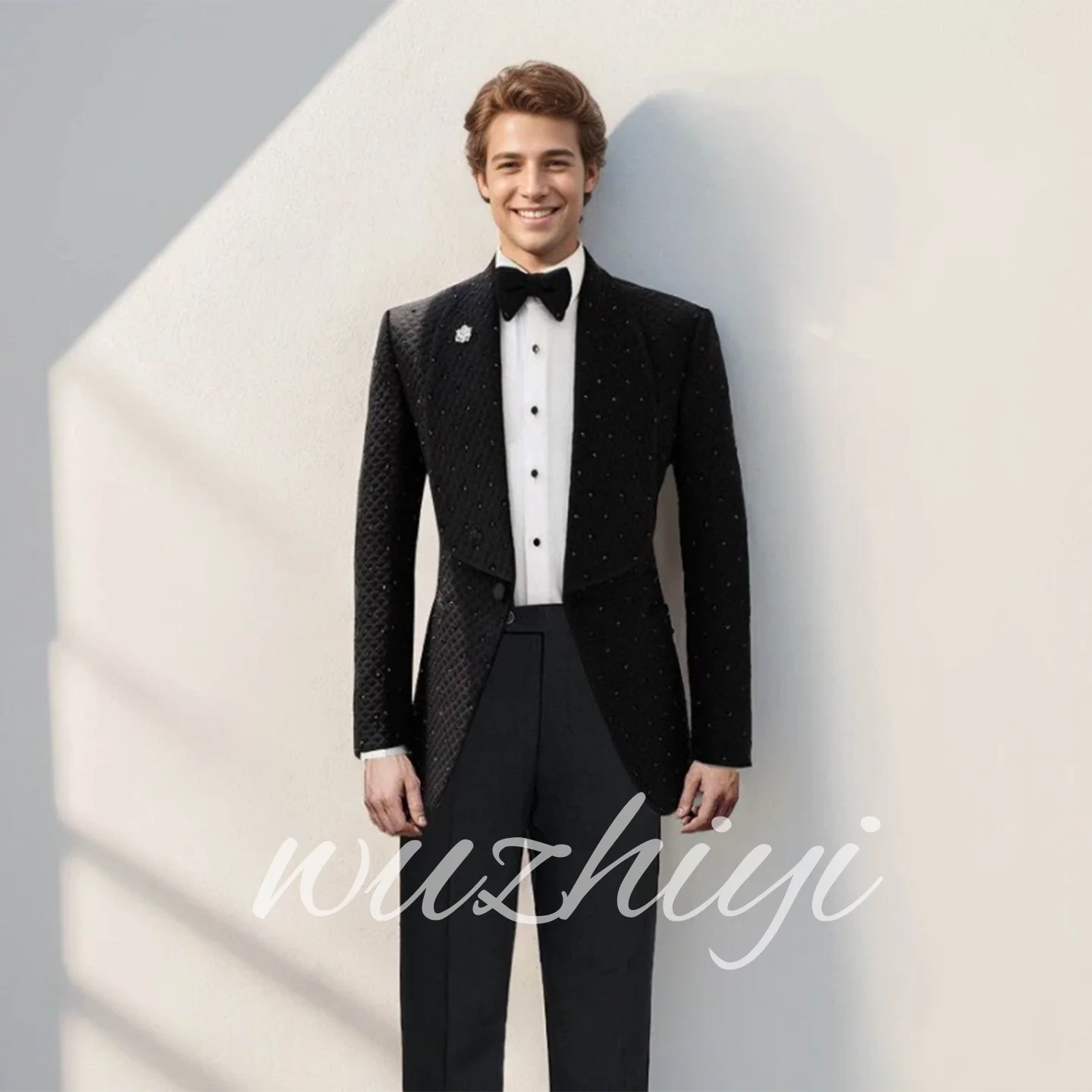Luxury Beading Men's Groom Rhinestone Suit Pant Single Breasted Wedding 2 Piece Slim Fit Suits Formal Groom Suit Male Customized