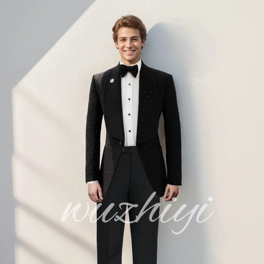 Luxury Beading Men's Groom Rhinestone Suit Pant Single Breasted Wedding 2 Piece Slim Fit Suits Formal Groom Suit Male Customized