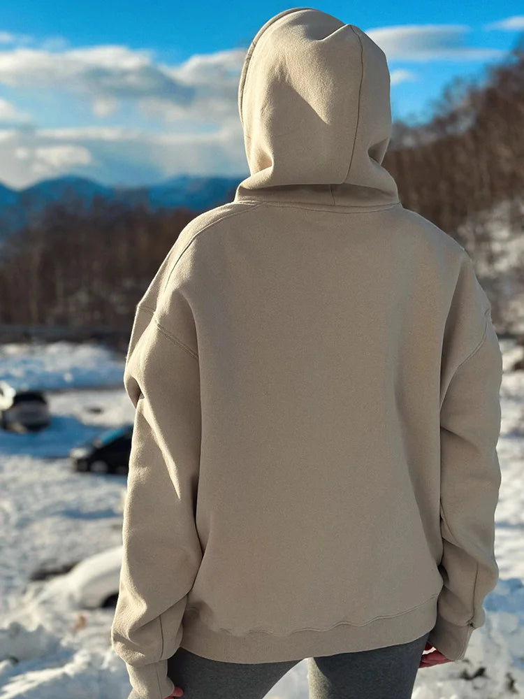Winter Warm Hoodies Oversized For Women With Fleece Inside Yellow Thick Sweatshirts With Hooded Women Pink Hoodies Velvet Winter