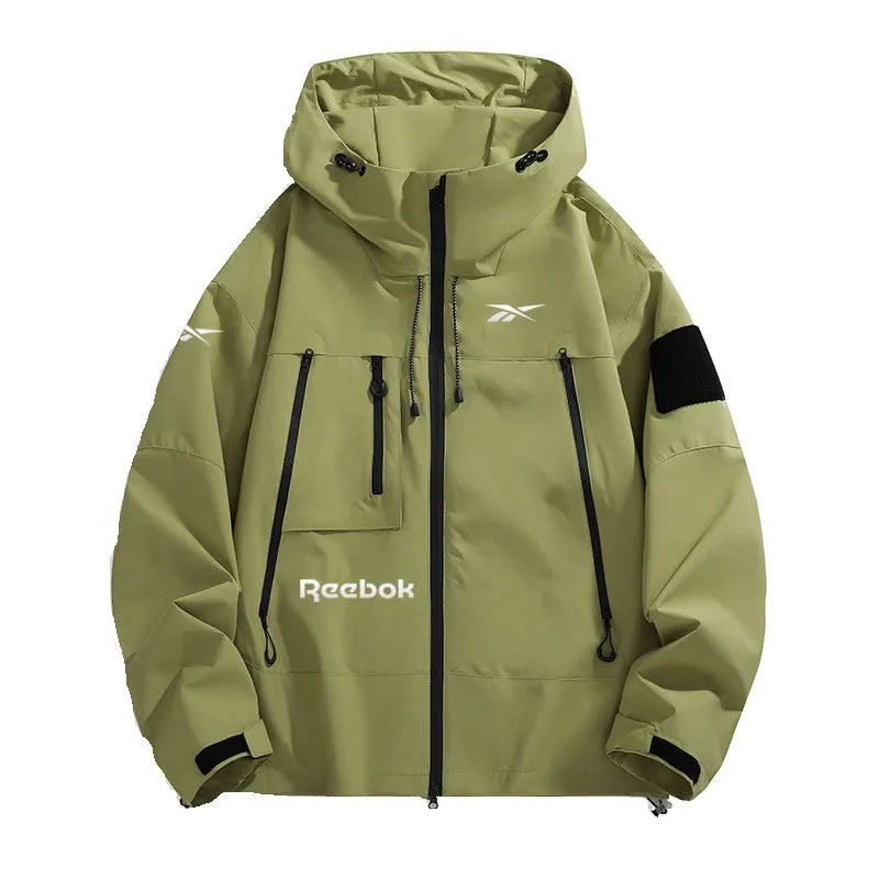 Reebok Men's Hooded Jacket, Multi-Zip Waterproof Sliding Windproof Coat, Comfortable and Loose Hiking Jacket for Camping