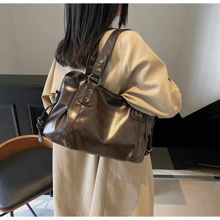Large Capacity PU Shoulder Bag Rivet Buckle Thread Solid Casual Tote Crossbody Bag 2025 Hot Sale Bags for Women Bolsas Femininas
