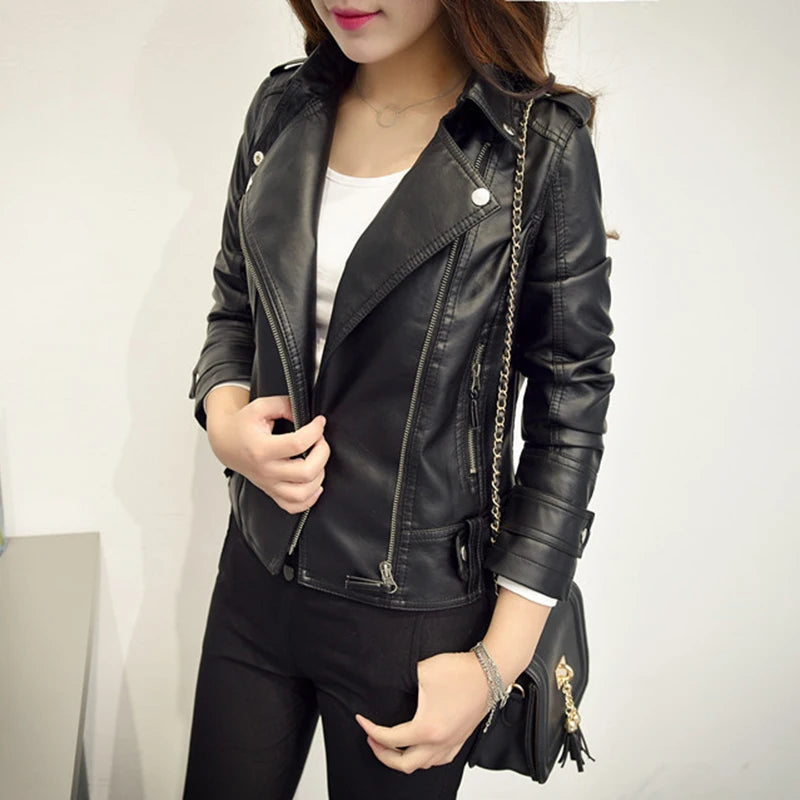 Black Faux Leather Jacket Women Y2K Retro Moto Biker Windproof Pu Leather Jackets Korean Street Cropped Outerwear Woman Clothes