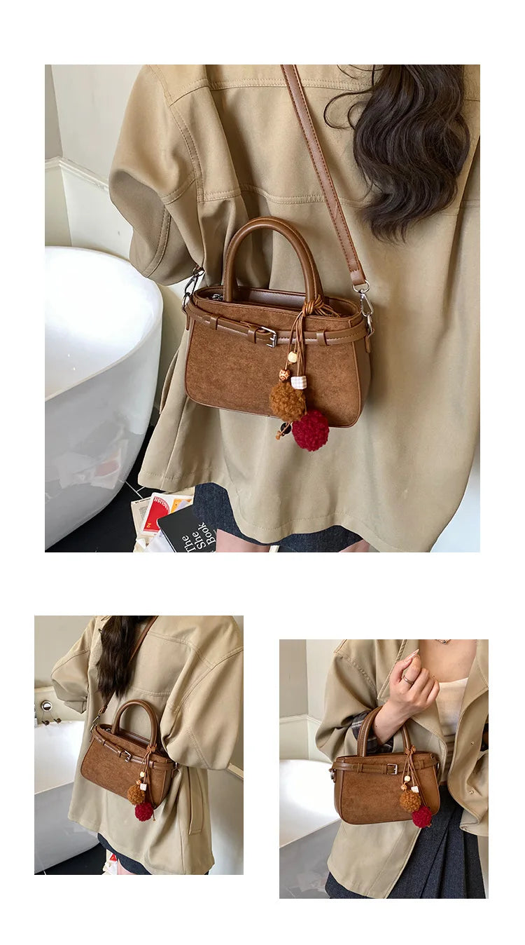 Retro Faux Suede Women's Handbag Fashionable Small Square Bag 2025 Winter Simple Short Handle Single Shoulder Crossbody Bag