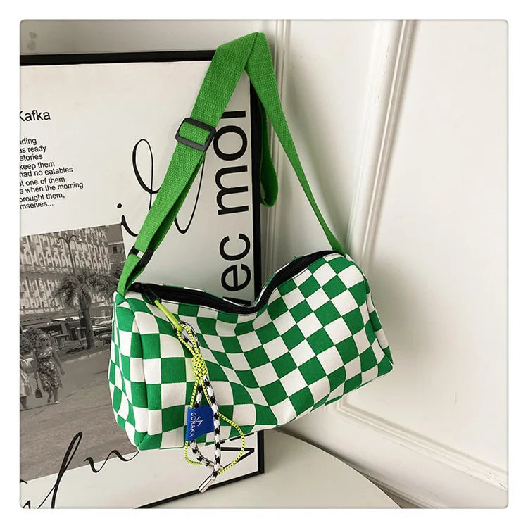 Plaid Shoulder Bag for Women Handbag CrossBorder Canvas Leisure  Fashion Bag Ladies Embroidered Han Female Pocket Purse