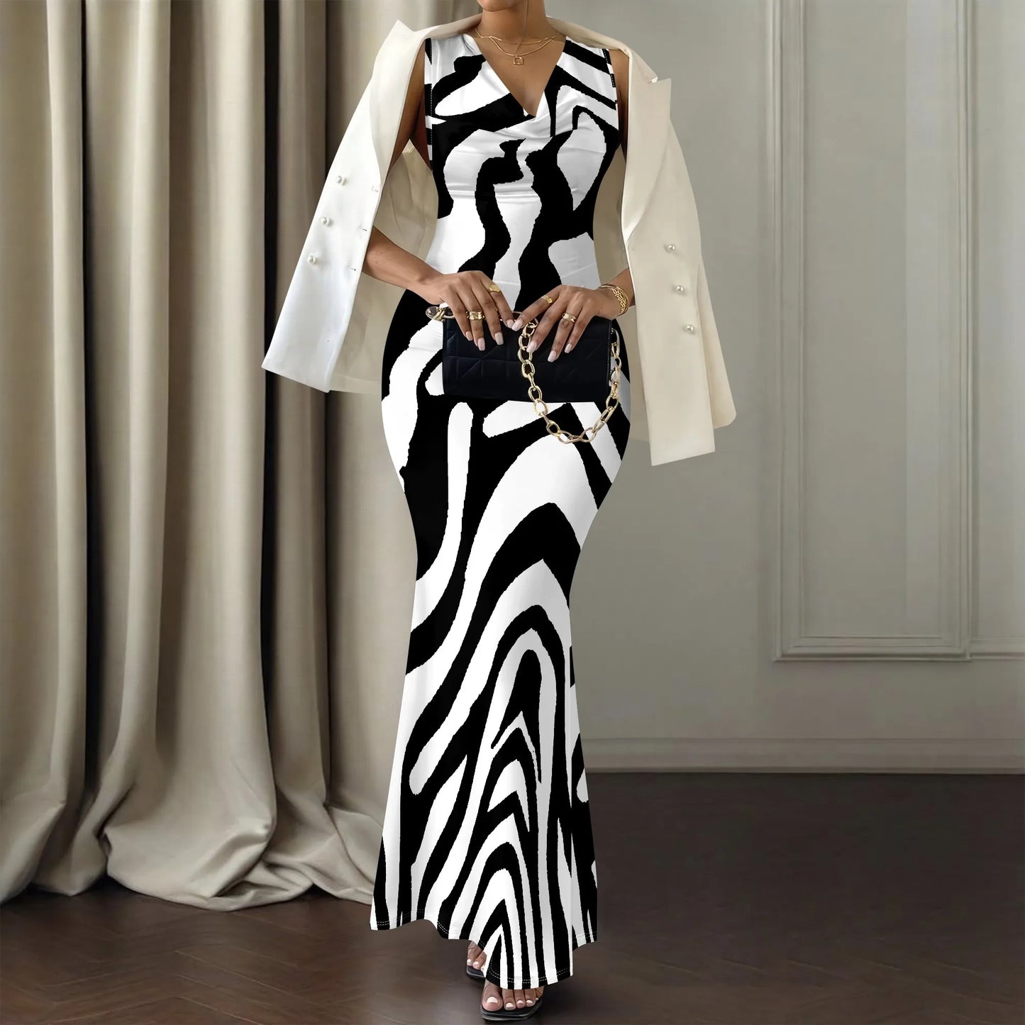 Womens Sexy Casual Dresses Colorful Geometric Off-Shoulder Maxi Dress  Artistic Party Evening Resortwear Swing Neck Dress