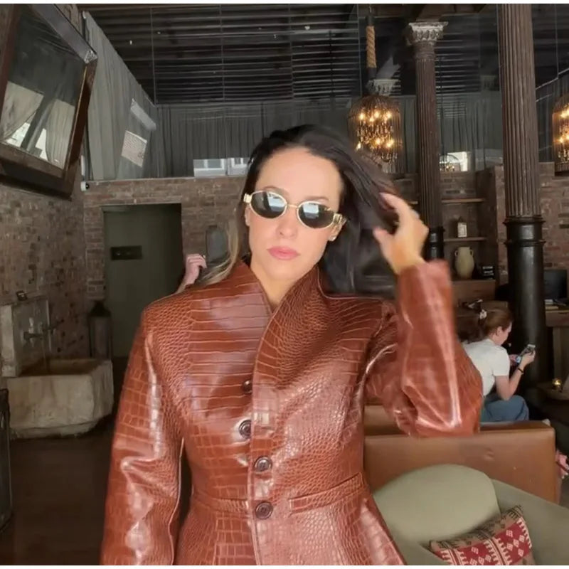 Street Fitted Leather Jackets Women Shoulder Pad Single Breasted Long Sleeves Pu Coats Female 2026 Autumn New Chic Outwears Lady