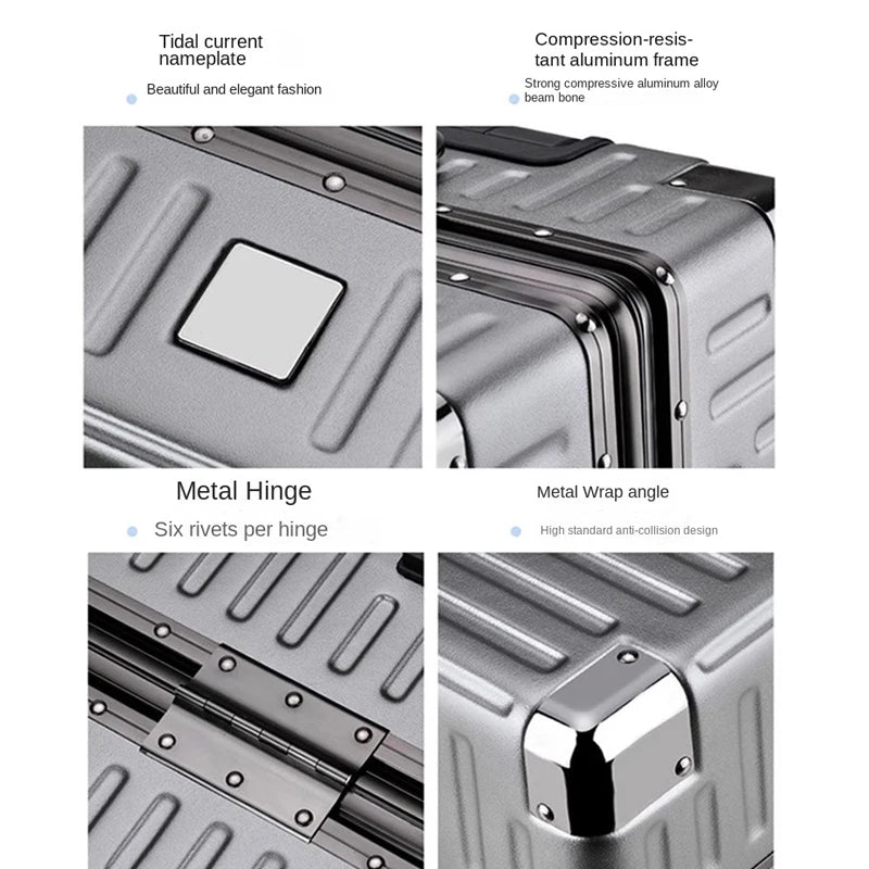 Aluminium Frame Suitcase Large-capacity Trolley Case Strong and Durable Password Cabin Bag Thickened PC suitcase 20/22/24/26/28