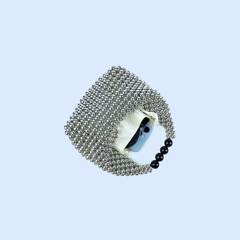 European and American high-end texture handmade silver beaded pillow bag, banquet bag, fashionable and versatile