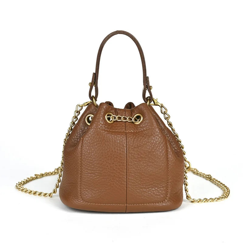 LD-Soft Leather Bag Versatile for All Seasons, Sweet and Ladylike. Top Layer Cowhide Handbag, Single Shoulder Bucket Bag