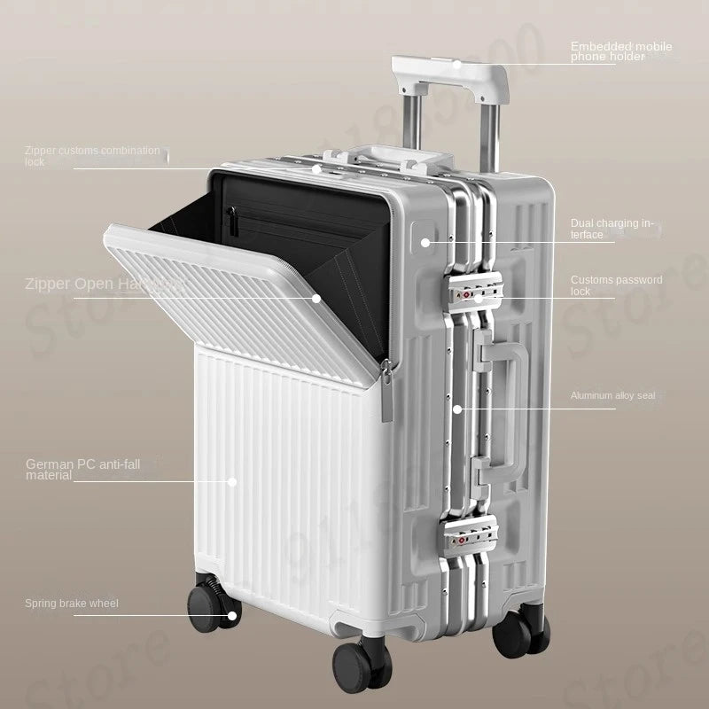Front-opening Luggage with 24-inch Multi-functional Cup Holder Portable 20-inch Carry-on Suitcase 26-inch Large Capacity