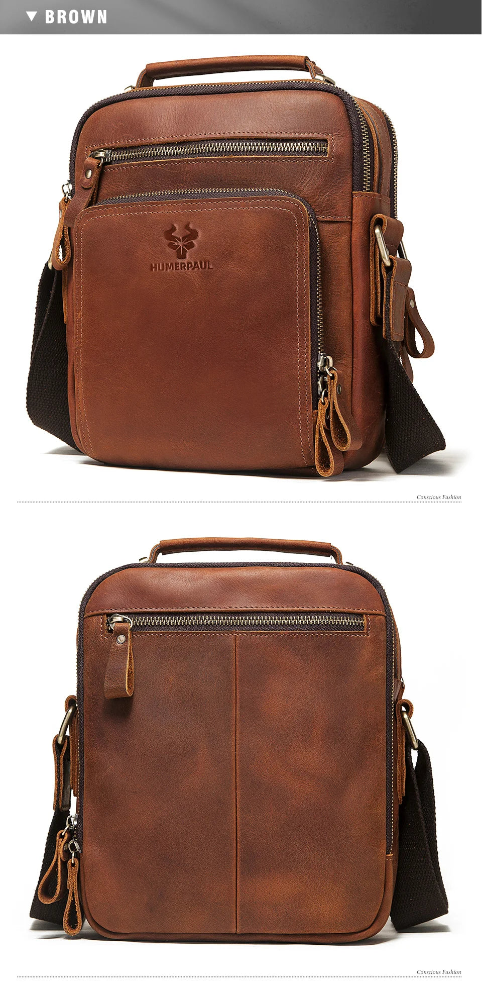 HUMERPAUL Men's Cowhide Shoulder Bag Casual Crossbody Bags Full Grain Leather Multifunctional Ipad Messenger Handbag Quality