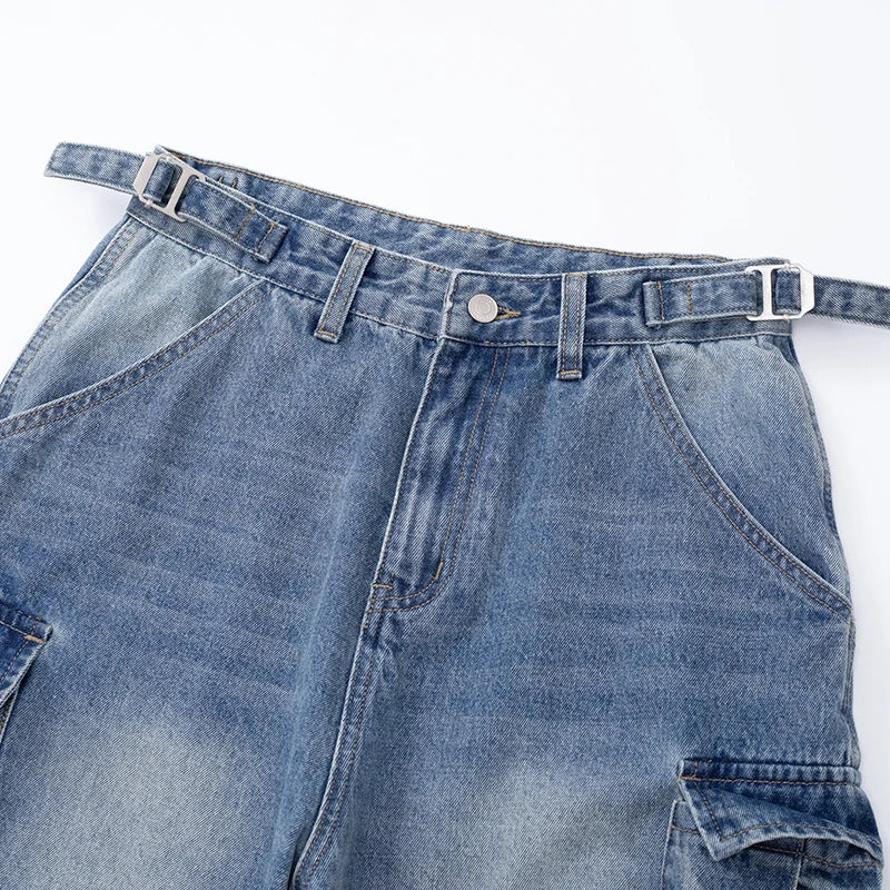 Y2K Jeans Men Women Retro Baggy Wide-leg Cargo Denim Pants Fashion Streetwear Multi-pocket Personality Splicing Loose Trousers