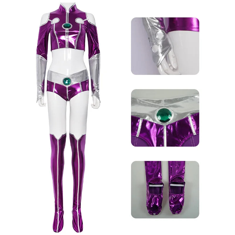 Female Superhero Cosplay Costume Stand-up Collar Cropped Top Shorts Halloween Party Outfit Anime Stage Performance Costume