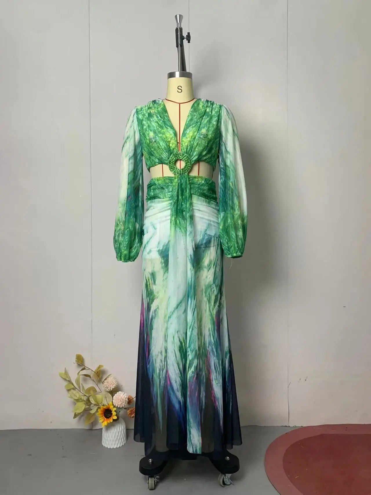 Women's Dress 2025 Fashion Summer New Vestidos Para Mujer Women's Vacation Elegant Style Long Sleeve Split Printed Slit Dresses