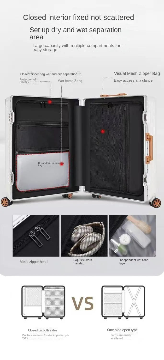 2025 New Wide Trolley Case Luggage Large Capacity 20/24/26 inch Plus Aluminium Frame ABS+PC Luggage Cabin Boarding Suitcase