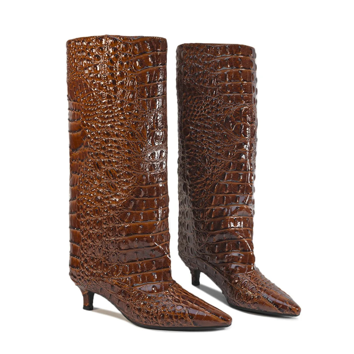 Women's Spring and Autumn New Cat Heel Wide Knee Knee Boots Fashion Pointed Women's Low Heel Mid Heeled Boots