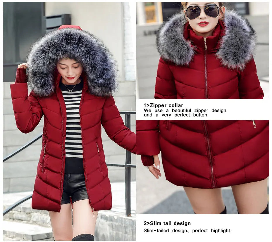 2024 New Wool Collar Hooded Winter Jacket Parkas Women's Jacket Thick Warm Cotton Cushion Down Coat Parka Coat Winter Long Fit D