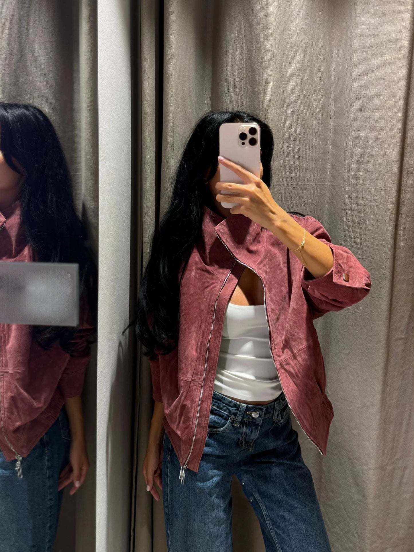 Women Stand Collar Leather Pilot Jacket Red Zipper Cropped Coat Fashion Casual Fashion Outerwear 2026 New Arrival Streetwear