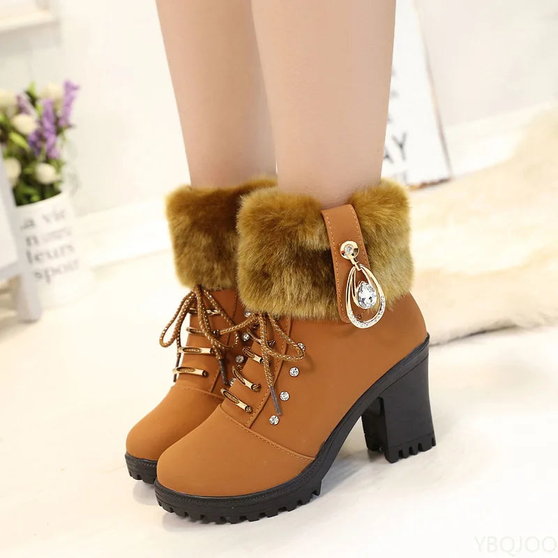 Fashionable versatile snow boots women thick soles increased height casual comfortable short boots winter warm cotton shoes