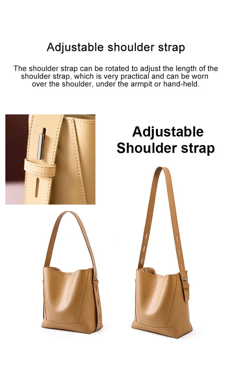 Cowhide Women's Shoulder Bag Fashion Trend Luxury Designer Bucket Bags Large Capacity Genuine Leather Women Crossbody Bags