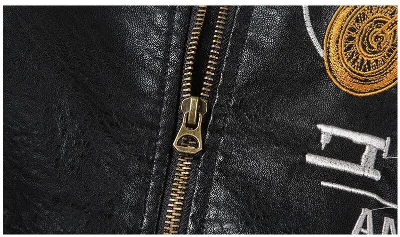 New Fashion Men Embroidered Trendy Motorcycle Leather Jackets Slim Casual PU Leather Coats High Quality Male Fit Jackets 5XL