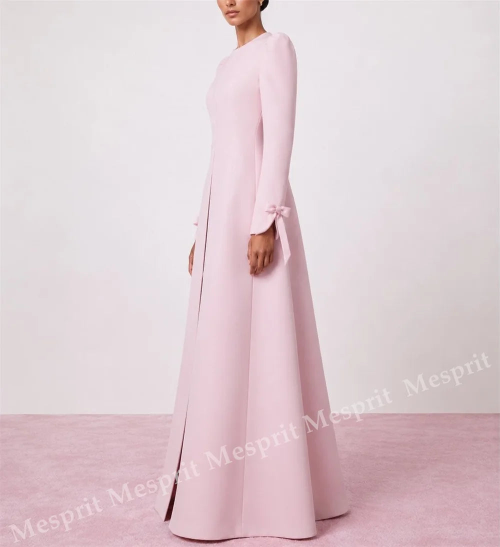 Customized Elegant Party Gown for Wedding O-Neck A-line Bow Long Dresses High Quality Women's Evening Gowns