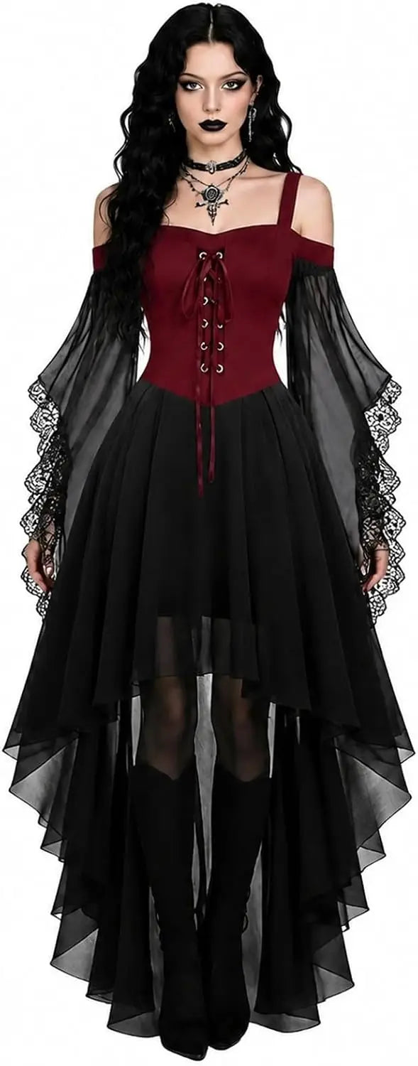 Witch Dress Women 2026 Halloween Costumes Woman Adults Medieval Vampire Butterfly Sleeve Mesh Gothic Outfits