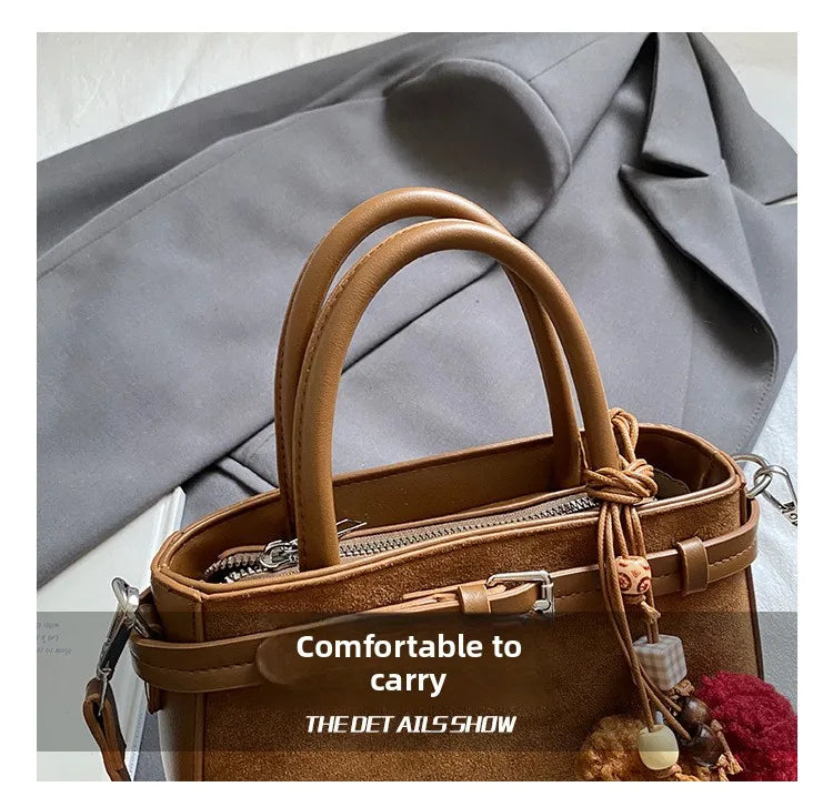 Retro Faux Suede Women's Handbag Fashionable Small Square Bag 2025 Winter Simple Short Handle Single Shoulder Crossbody Bag