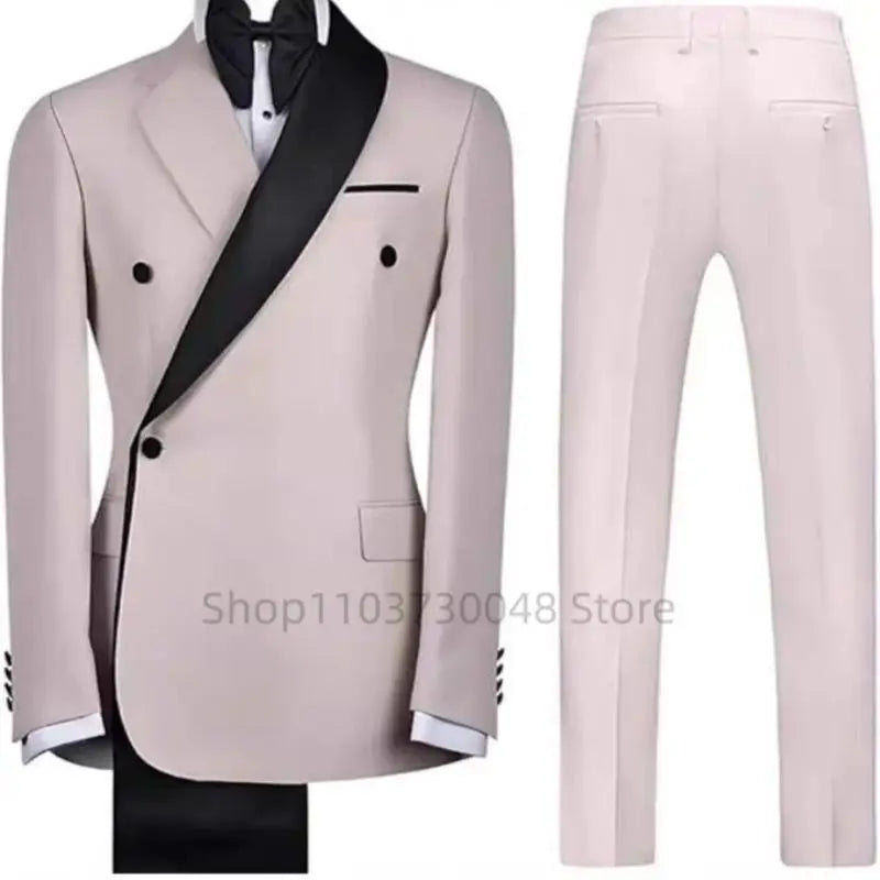 Fashion Style 2 PCS Men Suits Formal Groom Tuxedos Double Breasted Jacket Pants Sets for Business/Wedding New Men Clothes