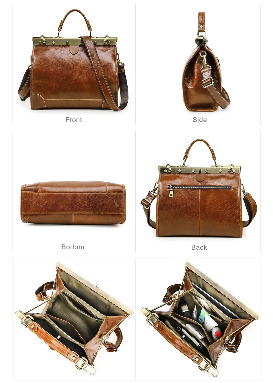 CONTACT'S Genuine Leather Top Handle Bags for Women Sling Shoulder Bags Tote Bag Handbags Metal Frame Female Bags Office Ladies