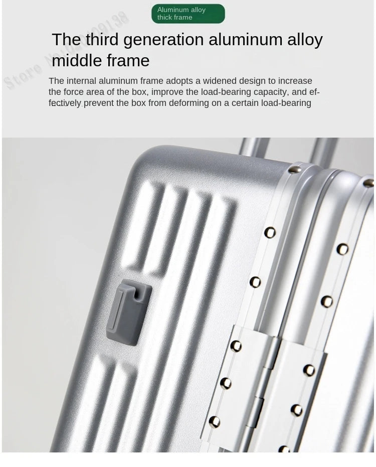 New 20'' Boarding Box Front Opening Suitcase Aluminium Frame 24/27 inch Rolling Luggage with Cup Holder Mobile Phone Holder