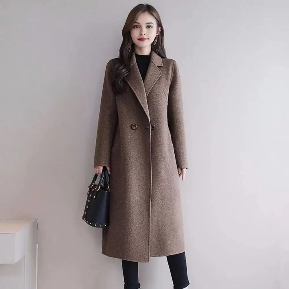 Women Wool Coat Women's Wool Peacoat Mid-long Overcoat Casual Notch Lapel Trench Coat Thick Single-breasted Fall Winter
