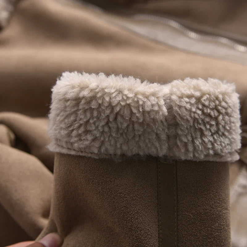 Winter Women Thick Warm Suede Lamb Jacket Short Motorcycle Brown Coats Faux Shearling Sheepskin Leather Jackets Outwear