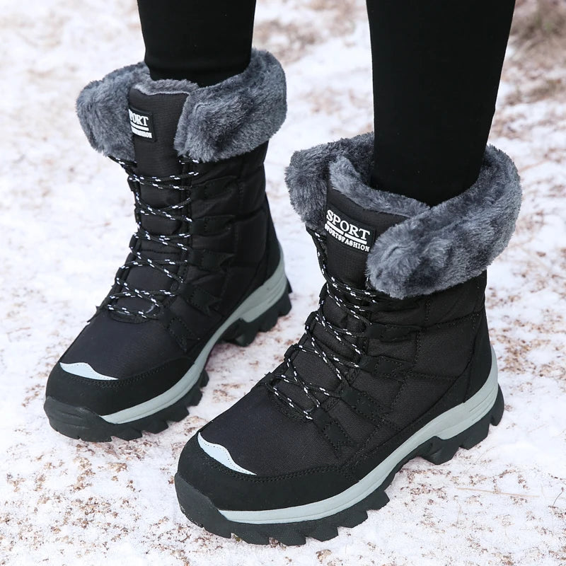 Women's Snow Boots, Women's Shoes, Winter Fleece-Lined, Thickened, Warm Outdoor Hiking Boots, High-Top, Thick-Soled Outdoor Boots