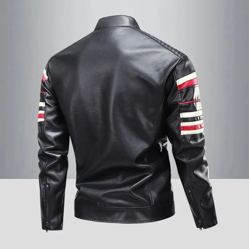 High Street Men's Vintage Biker Leather Jacket Autumn Winter Retro Stand Collar Motorcycle PU Coat Warm Windproof Casual Jacket