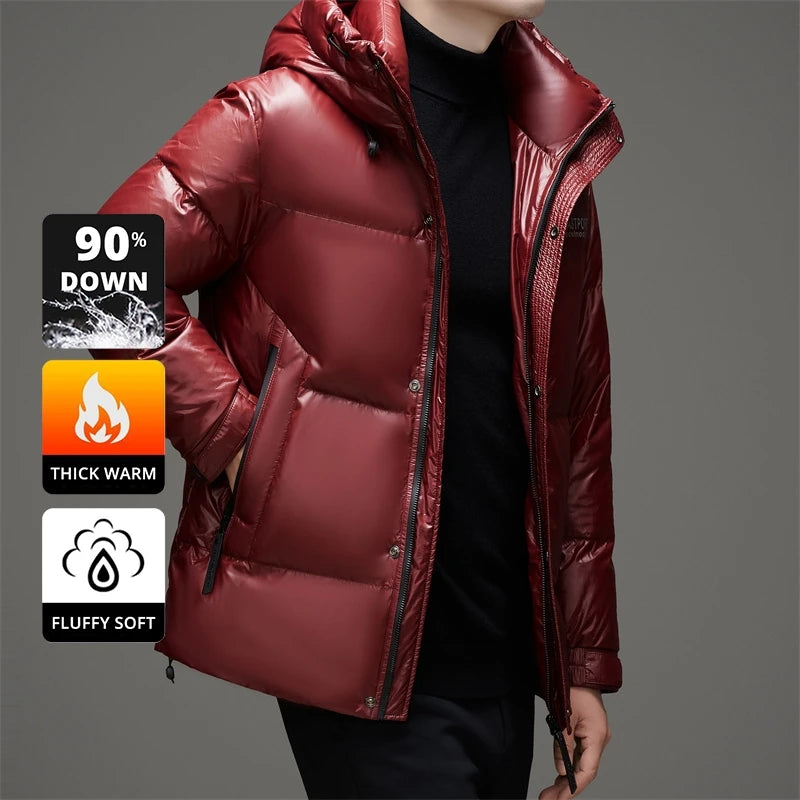 High End Thick Brand Casual Fashion Shiny Men Down Jacket Winter Warm Hooded Designer Parkas Windbreaker Puffer Feather Coats