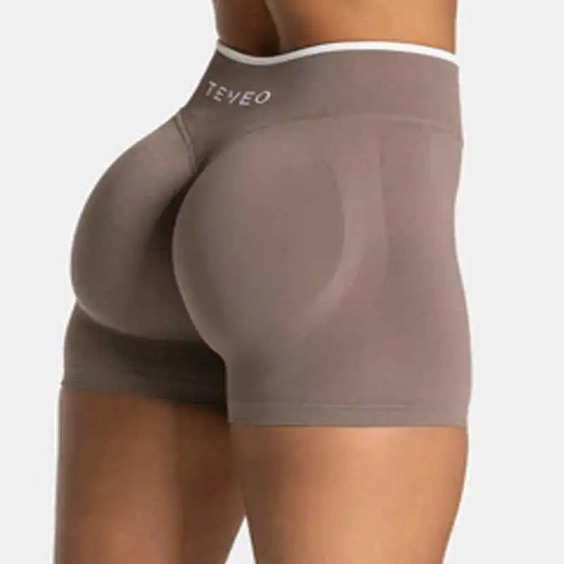 TEVEO Women's Seamless Gym Solid Sports Ignite Short White Waist Tight High Waist Hip Lifting Yoga Pants Running Sports Shorts