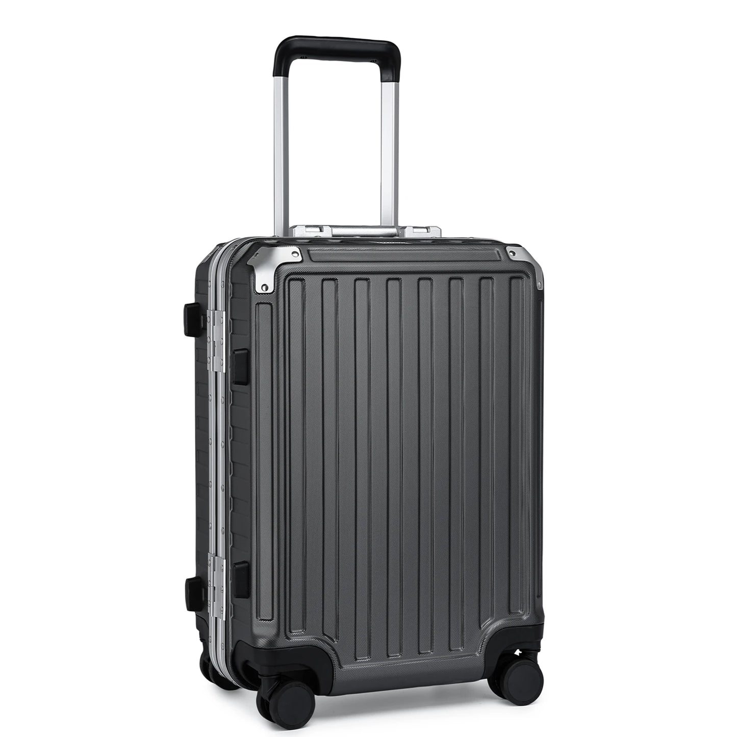 Hard Case Suitcase Trolley Aluminum Frame suitcase PC hand luggage with 4 Rolls TSA Check-in Luggage Trackcase Black