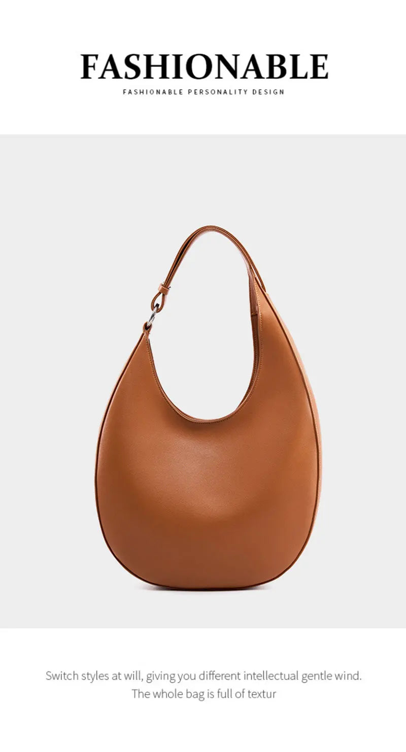Genuine Leather Women Tote Bags Fashion Luxury Designer Women's Shoulder Bag Quality Cowhide Large Capacity Half Moon Handbags