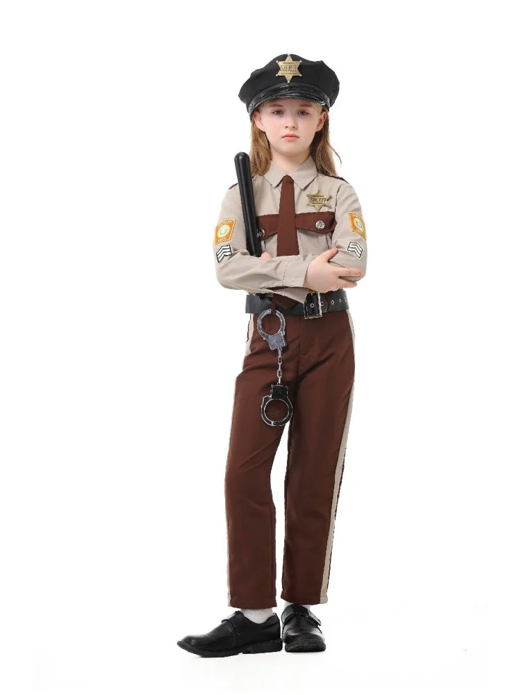 Unisex Sheriff Cosplay Costume Police Uniform Full Set Long Sleeve Halloween Carnival Party Stage Performance Dress Outfits