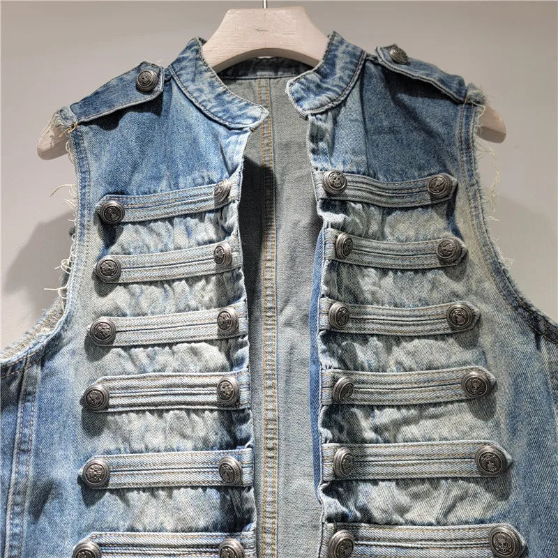 Women Jackets Sleeveless Denim Coat Solid Cardigan Buttons Casual Stand Collar Jacket Streetwear Lady Vintage Coats Summer 2026