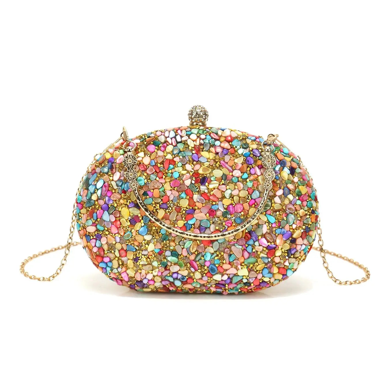 Circular Design Rhinestones Stones Evening Bags One Side Diamonds Bohemian Style Dress Beach Purse With Hanlde Shoulder