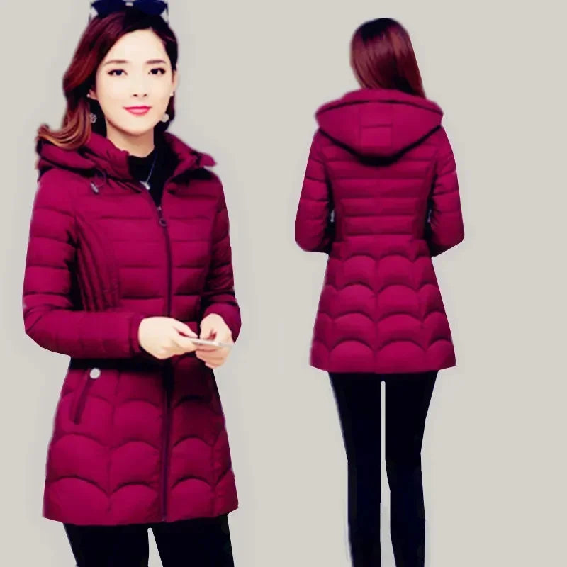 Winter Coat Women 2025 Fashion Middle Age Mother Slim Down Cotton Hooded Jacket Plus Size Casual Solid Warm Thick Outwear Parka