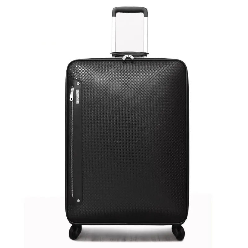 Genuine Leather Trolley Case 20 Inch Men's Business Boarding Suitcase Universal Wheel Luggage Bag 16 Inch Woven Pattern Leather
