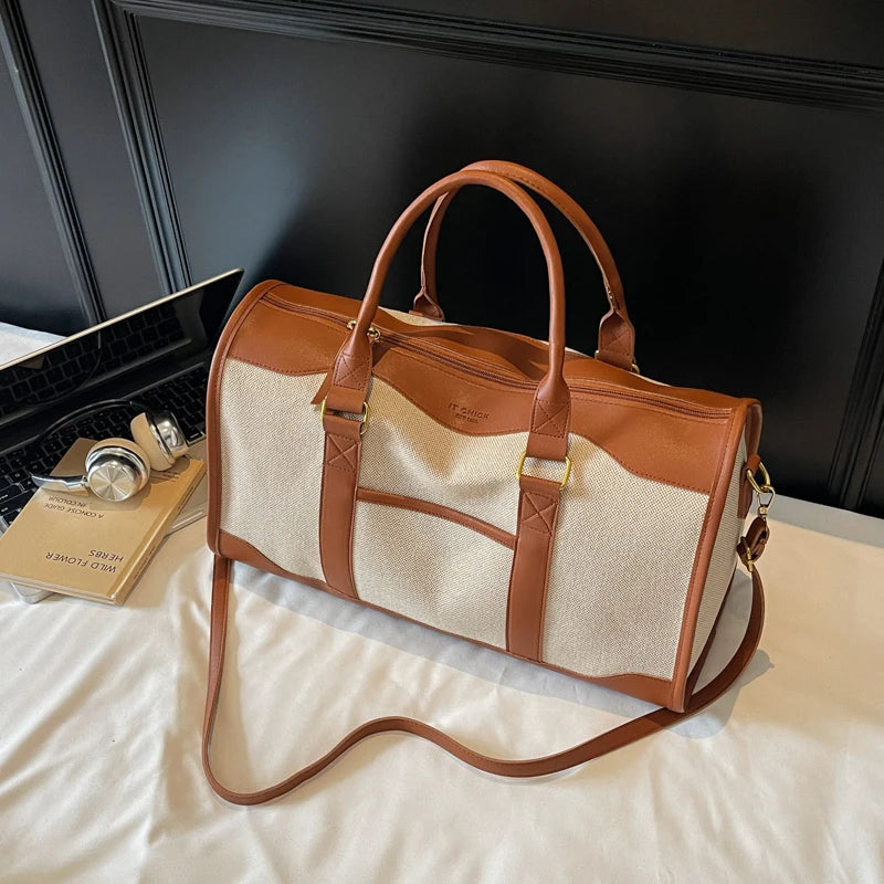 Oversized Travelling Handbags For Women Cotton Fabric Large Capacity Airplane Luggage Bag Simple Fashion Shoulder Crossbody Bags