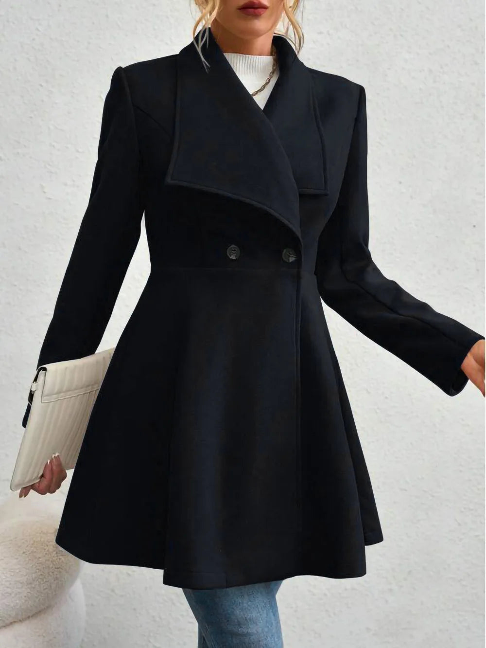 Autumn Winter Women Coat Fashion Solid Color Lapel Collar Single-breasted Slim Fit Female Woolen Coat Mid Length Lady Overcoat