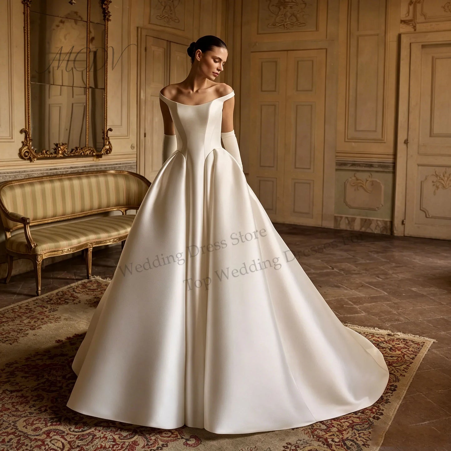 Minimalist Off Shoulder Satin Wedding Dress A Line Zipper Back Elegant Church Bridal Gowns For Women vestidos novias Customized