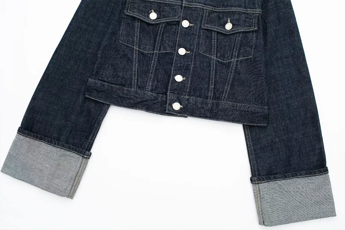 HH Denim Jacket For Women Vintage Single Breasted Lapel Long Sleeve Jackets Fashion Female High Street Outerwear Denim Coats