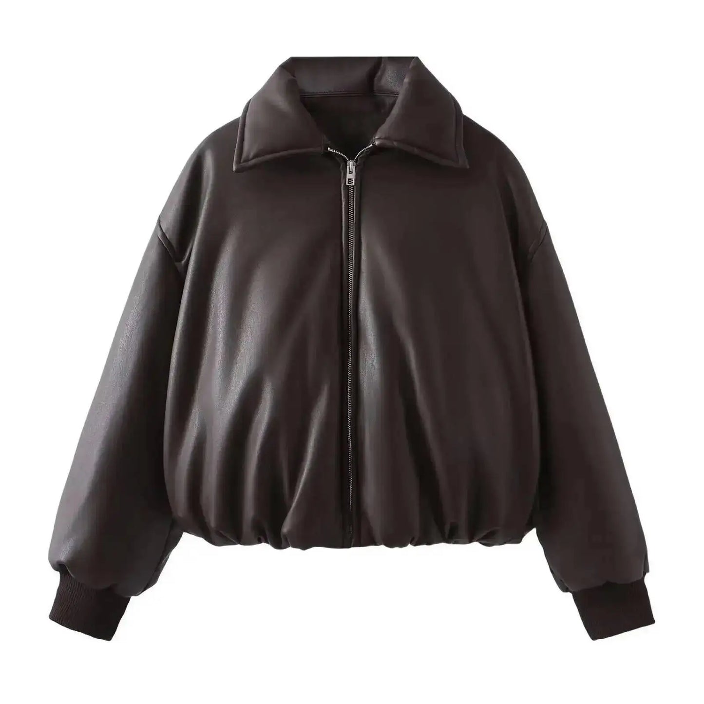 SHENGPALAE Women's Fashion 2026 Autumn Winter New Clothes Solid Color Leather Thicken Warm Female Short Cotton Jacket 5C1437